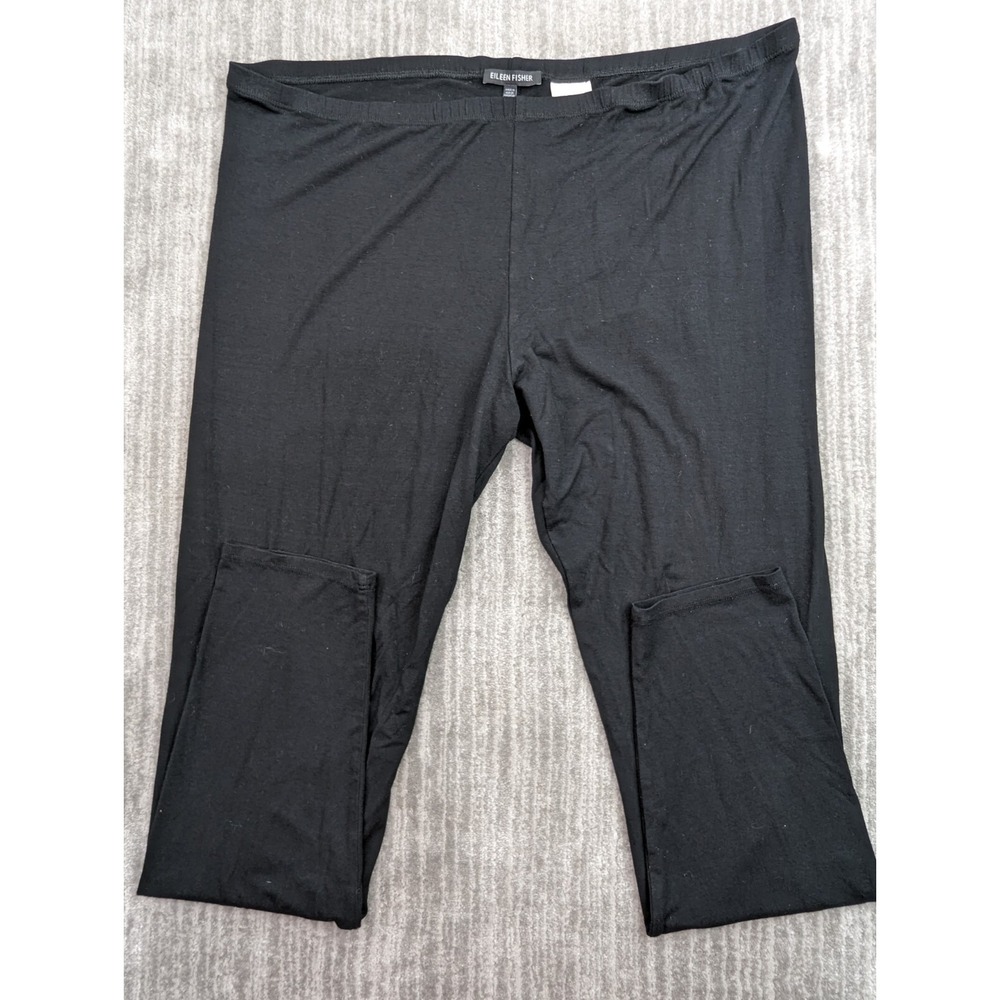 Eileen Fisher Pants XL Black Straight Leg Crepe Stretch Pull On Elastic Crop USA